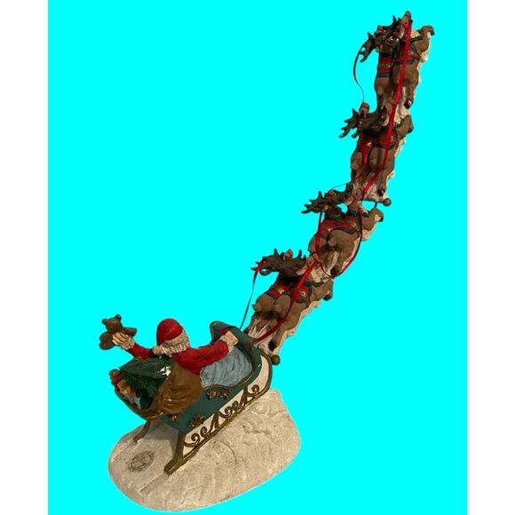 Vtg Jaimy Christmas Santa Sleigh 8 Flying Reindeer Figurine Sculpture 16” T - Picture 10 of 16